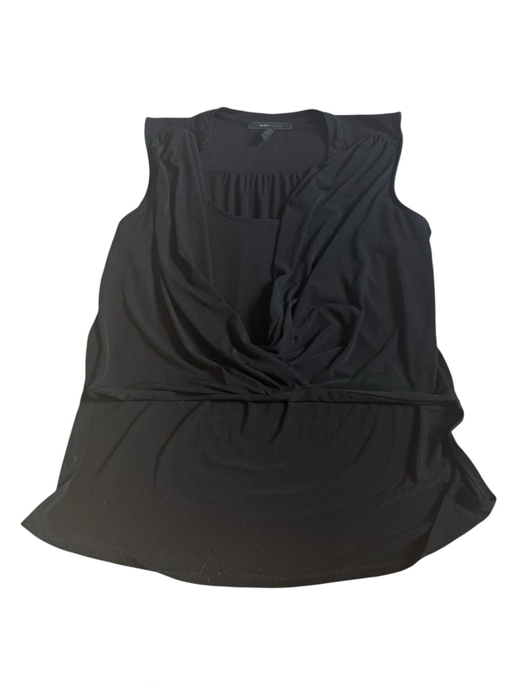 BCBG Max Azria Black Draped Cowl Neck Sleeveless Blouse Top Medium